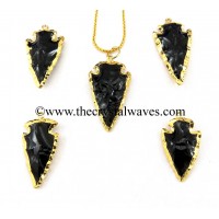 Black Obsidian 1.50" - 2" Gold Electroplated Arrowhead 
